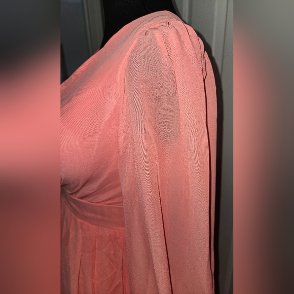 NWT Lavetir A-Line V-Neck Coral Long Sleeves Chiffon Long Dress - Picture 7 of 16